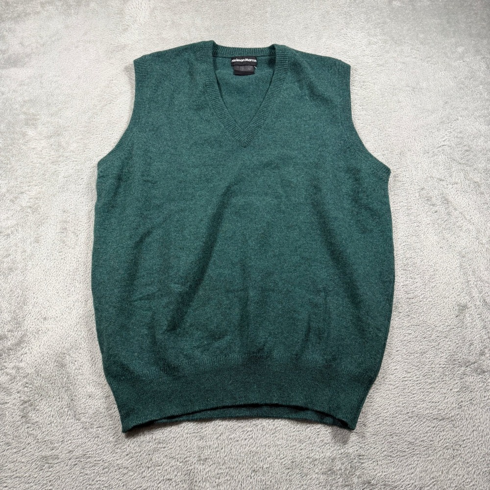 Neiman Marcus‎ 100% Cashmere Sweater Vest Mens Large Green V-Neck Preppy